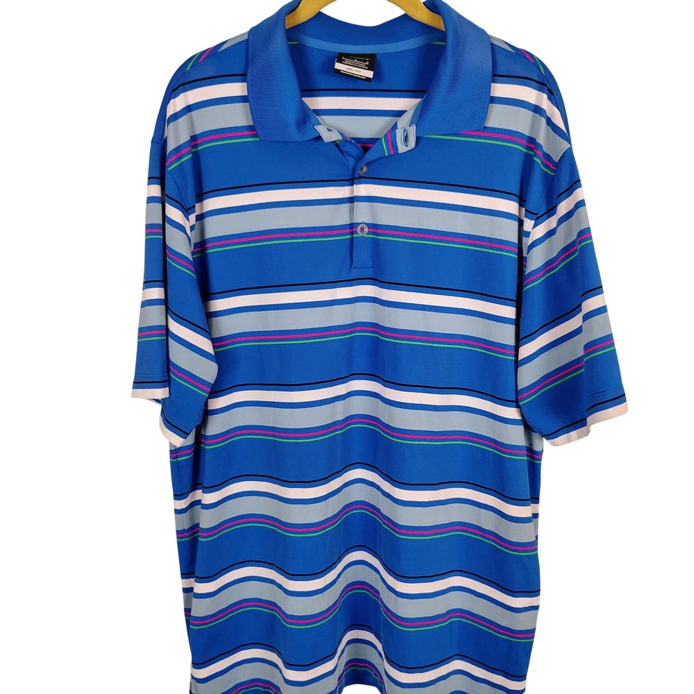 Nike Mens L Dri-FIT Striped Golf Polo Blue Multicolor Performance Golfcore